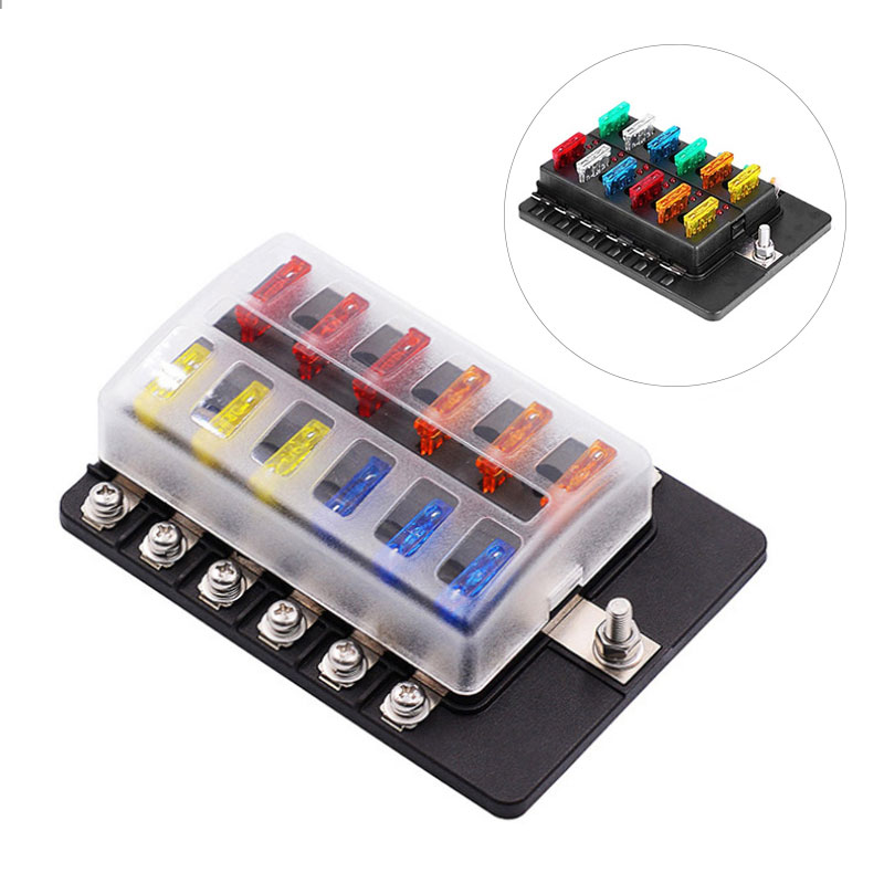 12-Way Blade Fuse Box Block with Protection Cover for Car and Boat