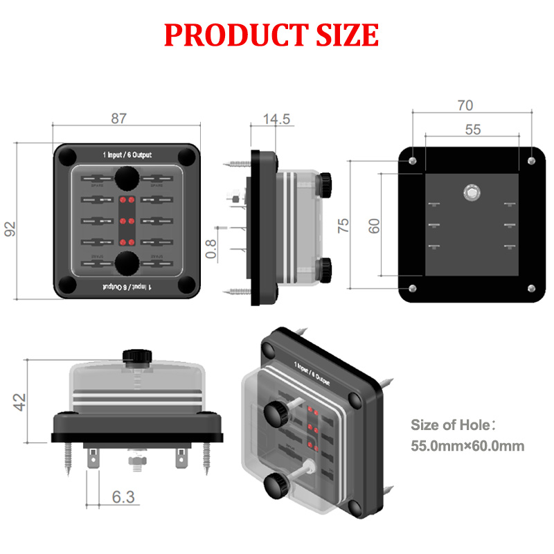 Waterproof 32V 6 Way Blade Fuse Box for Car Boat Marine RV Truck