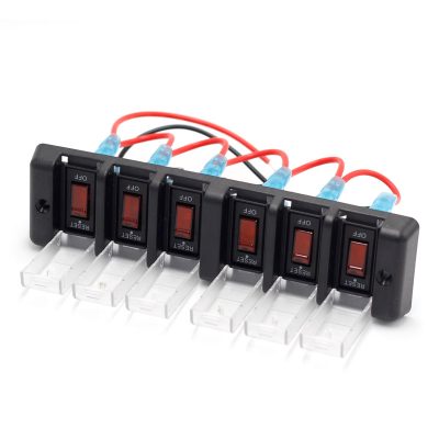 DC 12V 16A 6 Gang Waterproof Rocker Toggle Switch Panel with Red LED & Circuit Breaker
