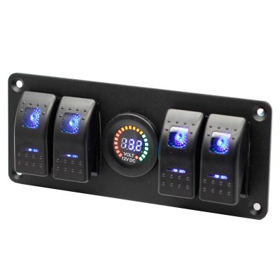 4 Position Rocker Switch Panel with 12V Digital Voltmeter & 12V/24V Blue LED