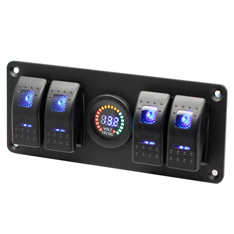 4 Position Rocker Switch Panel with 12V Digital Voltmeter & 12V/24V Blue LED