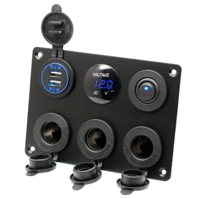 12V/24V 3-Way Cigarette Socket Panel with QC3.0 USB Charger & LED Voltmeter