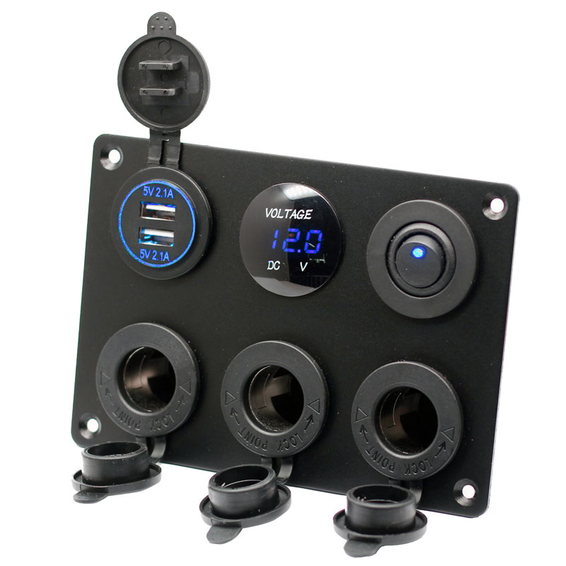 12V/24V 3-Way Cigarette Socket Panel with QC3.0 USB Charger & LED Voltmeter